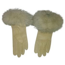 Alexandra Bartlett Lederhandschuhe Beige mit Kaschmir und Fuchspelz - Autre Marque
