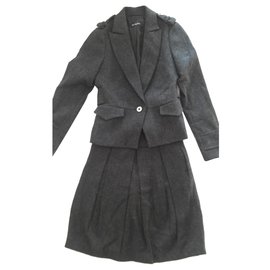 Traje de falda de lana Massimo Dutti, tamaño 38, color azul y gris