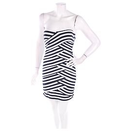 Vestido de rayas Nicole Miller Blanco Azul Oscuro