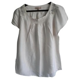 Blusa Sandro de lino y algodón con bordados Crema