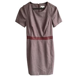 Claudie Pierlot Kleid Gerade Dunkelrot Wolle mit Ledergürtel