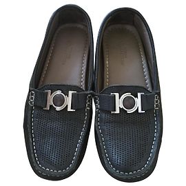 Mocassins Versace em couro azul marinho