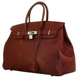 Hermès Bolsa Birkin 35 Acabamento em prata cor BORDEAU excelente estado