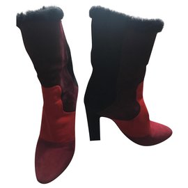 Stivaletti Tamara Mellon in scamosciato tricolore rosso scuro
