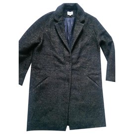 Cacharel Oversize Mantel Khaki und Schwarz Wolle Mohair