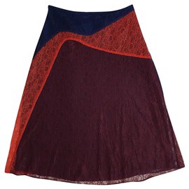 Falda de encaje Kaisa con paneles Tory Burch Azul Naranja Merlot
