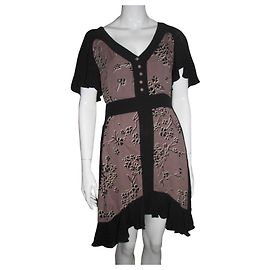 Temperley London Seidenkleid Asymmetrischer Schnitt Schwarz Taupe