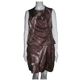 Halston Heritage Drapiertes Seidenkleid Braun Creme