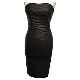 Vestido bustiê Jitrois de couro de carneiro preto