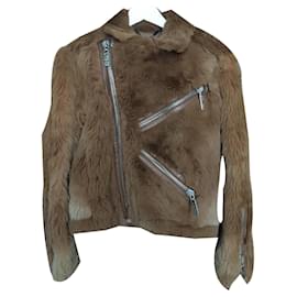 Chaqueta Biker Kenzo de Piel de Canguro Mostaza Talla 36