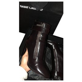 Bottines Yves Saint Laurent Loulou 95 d zip cuir rouge foncé