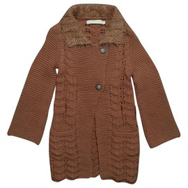Munthe Plus Simonsen Strickjacke Braun Wolle Angora