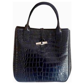BLACK CROCO STRIPE calf leather BAG - Longchamp