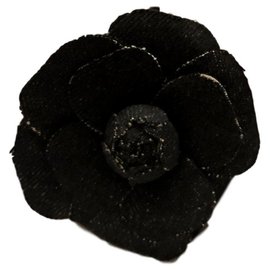 Spilla Camelia Chanel Blu Navy in Cotone