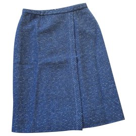 Chanel Wickelrock aus Wolle in Navy Blau mit Lurex 42