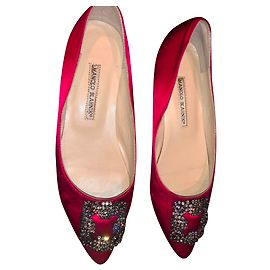 Ballerine Manolo Blahnik Hangisi in raso rosso Taglia 39