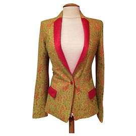 Giacca Just Cavalli Pizzo Verde su Sfondo Rosso Viscosa