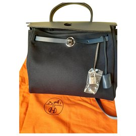 Borsa a mano Hermès Herbag Blu Scuro Tessuto