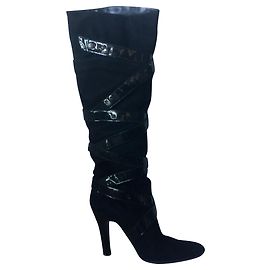 Giuseppe Zanotti Wildlederstiefel Schwarz Kniehoch