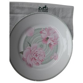 Hermès Peonies porcelain dish white