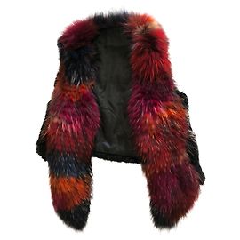 Autre Marque Ärmellose schwarze Pelzjacke mit mehrfarbigem Kragen