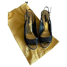 Mule con zeppa Louis Vuitton Blu Notte in Tela 37.5