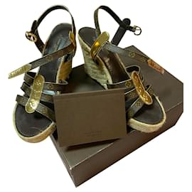 Mule con zeppa Louis Vuitton blu scuro in tessuto 37.5