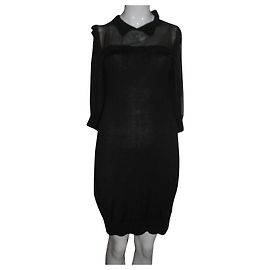 Sonia By Sonia Rykiel Schwarzes Strickkleid aus Seide mit transparenten Ärmeln