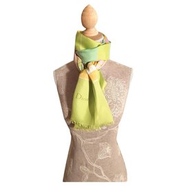 Sciarpa Christian Dior in seta verde acqua motivi geometrici