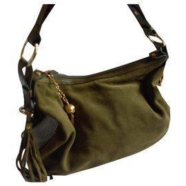 ELEGANCE PARIS Handtasche Olivgrünes Leder Krokodildruck - Autre Marque
