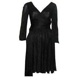Halston Heritage Schwarzes Kleid aus Rayon mit V-Ausschnitt