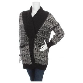 Cynthia Rowley Strickjacke Schwarz Weiß Wolle Alpaka Acryl S