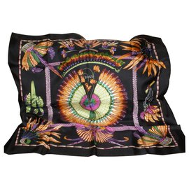 Sciarpa di seta Hermès Brasil 90 cm Laurence Bourthoumieux Nero