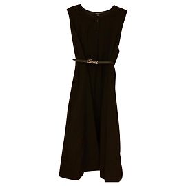 Gucci Wollkleid schwarz mit Ledergürtel mit Logo
