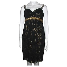 Marchesa Vestido de gasa de seda con adornos de metal.