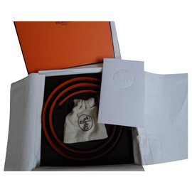 Hermès H Gürtel wendbar 32mm Orange Schokolade