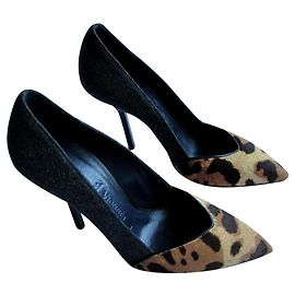 Vionnet Leopard Print Pony Calfskin and Grey Wool Heels 36