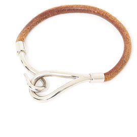 Bracelet Hermès Jumbo en Cuir et Métal Argenté