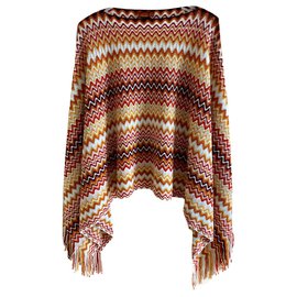 Missoni Mehrfarbiger Zick-Zack Poncho Wolle Acryl