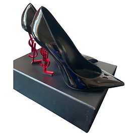 Décolleté Saint Laurent Opyum in Pelle Nero e Rosso Scuro
