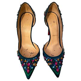Décolleté Christian Louboutin Iriza Satin Verde Scuro Cristalli
