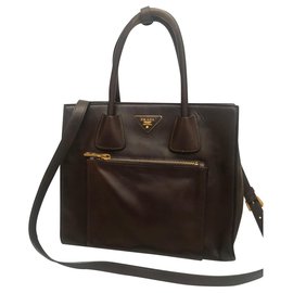 Borsa a mano Prada Saffiano in pelle marrone scuro