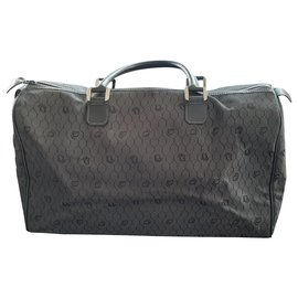 Borsa Boston Christian Dior grigio scuro pelle e tela