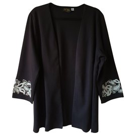 Bob Mackie schwarze Strickjacke mit Stickereidetails XL