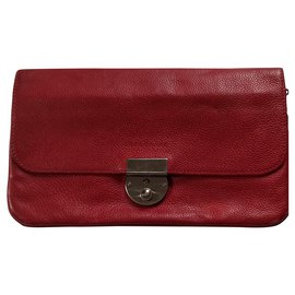 Longchamp Foulonné Leather Clutch Bag Red