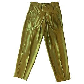 Autre Marque Calças de cetim verde Malloni em viscose