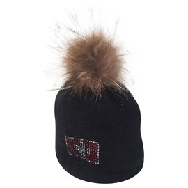 Fuchs Mütze mit Bommel und Schweizer Flagge Strass schwarz - Autre Marque