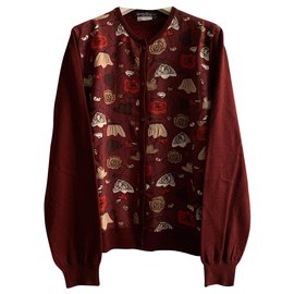 Salvatore Ferragamo Strickjacke aus burgunderfarbener Wolle