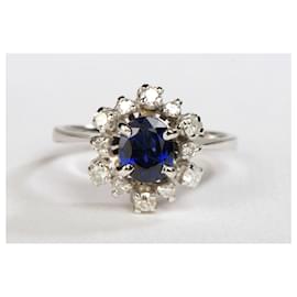 Weißgoldring mit ovalem Saphir und Diamanten Größe 49 - Autre Marque