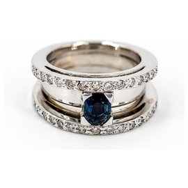 Autre Marque Ring aus Weißgold mit ovalem Saphir und Diamanten Größe 52
